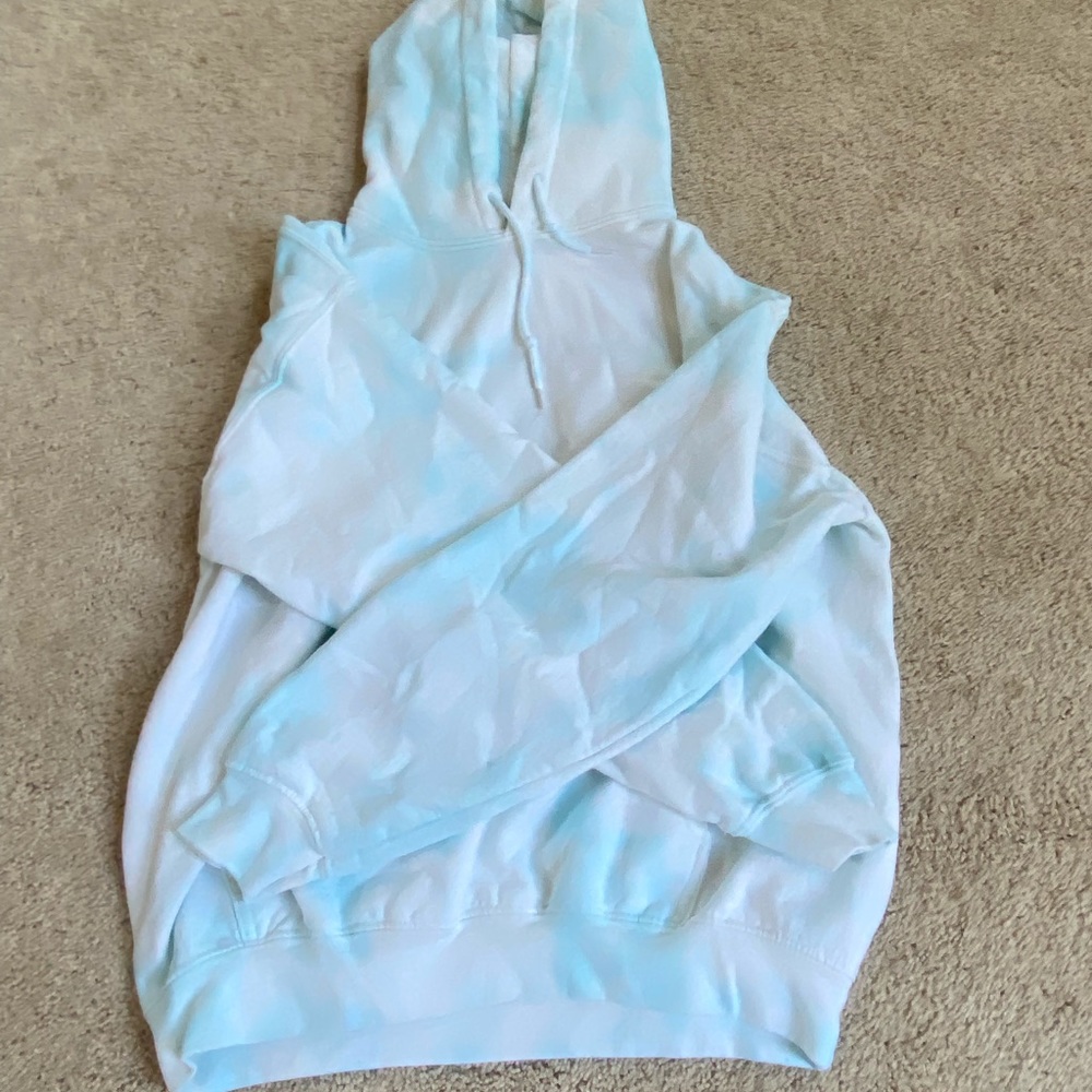 A Blue and White Tie Dye Gildan Heavy Blend Hoodie